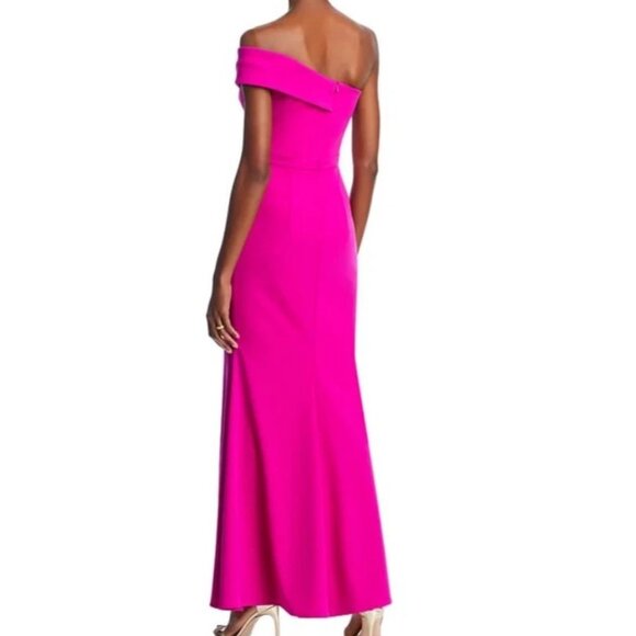 AQUA Formal Scuba Crepe Off -The- Shoulder Gown, Open Leg, Magenta, 8, Exclusive - Picture 5 of 5